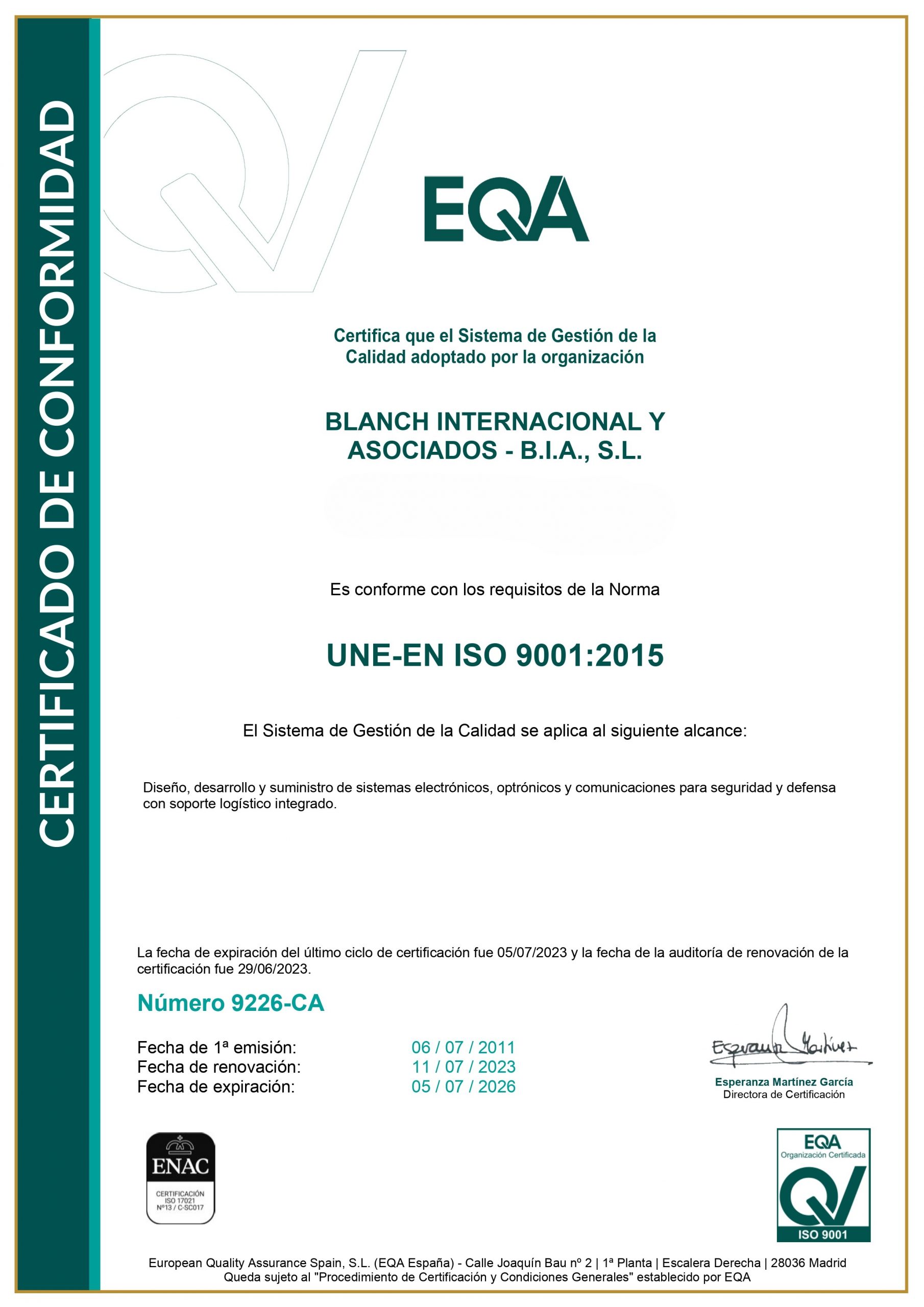 9226 Blanch Internacional 9001 2015 2023
